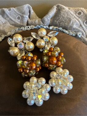 Vintage Clip Earrings Bundle of 3: Judy Lee, Crown Trifari, Unsigned